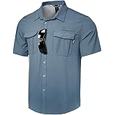 Haimont Men's Sun Protection Shirt Water Resistant Short Sleeve Button Down Shirt Quick Dry Cooling for Hiking Fishing