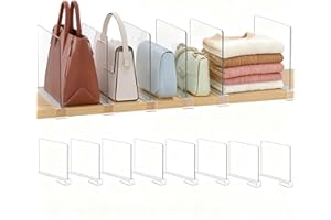 Saccik Purse Organizer for Closet Shelf Dividers: 8-Pack Adjustable Clear Acrylic Bag Storage Organizer for Handbags, Sweaters, Towels, Jeans and Shoes on Wood Shelves