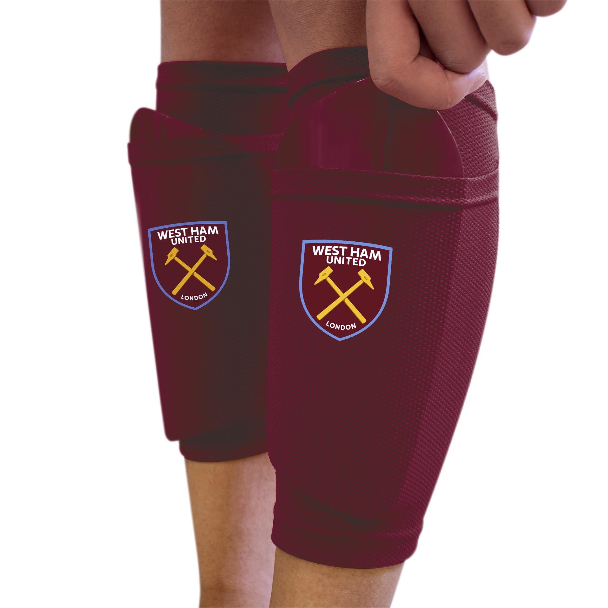 Hy-Pro Officially Licensed West Ham F.C. Shin Pad With Sock Sleeve, Shin Guard, Breathable, Lightweight, Durable, Protective Gear, The Hammers, Merchandise, Great Football Gift Idea, Small