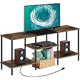 BTY Rustic TV Stand with Storage, 50 inch TV Console Table with Charging Station 3 Tier Small Entertainment Center for Bedroom, Living Room, Brown
