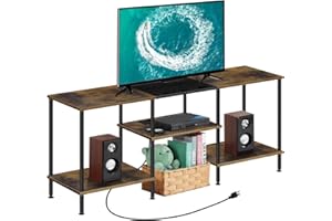 BTY Small Entertainment Center with Storage 50 inch TV Console Table with Charging Station 3 Tier Modern TV Table Stand for B