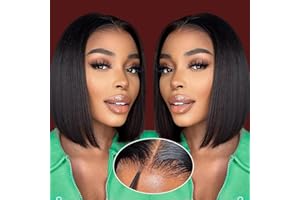 GUDOZO Bob Wig Human Hair Glueless Wigs Human Hair Pre Plucked Pre Cut 4x4 HD Lace Front Glueless Wigs Human Hair 180% Density Short Straight Bob Wigs for Black Women 12 inch