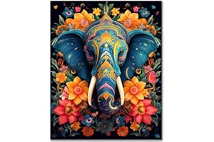 REBOTIPY Paint by Numbers Kit for Adults, Thai Elephants Paint by Numbers, Majestic Elephants Adults' paint-by-Number Kits, Blossom Flowers Adult Paint by Number Kits, 16X20 Inch Flameless Paint by Numbers