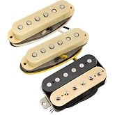 Musiclily Pro ST-TX Alnico 5 Staggered ST-HSS Guitar Pickups Set Zebra | Single Coil and Uncovered Humbucker, Neck Middle Bridge, for Strat Style Electric Guitar