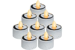 Homemory Solar Tea Lights Outdoor Waterproof, Dusk to Dawn Outdoor Lighting, Reusable LED Tea Light Candles for Lantern Garden Camping and Home Decor, Pack of 8, Warm White
