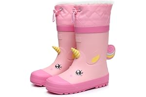 RAINANGEL Kids Rain Boots for Girls and Boys with Fur Lining, Waterproof Warm Winter Rubber Rain and Snow Boots-with Fun Printed & Colors for Toddlers and Kids