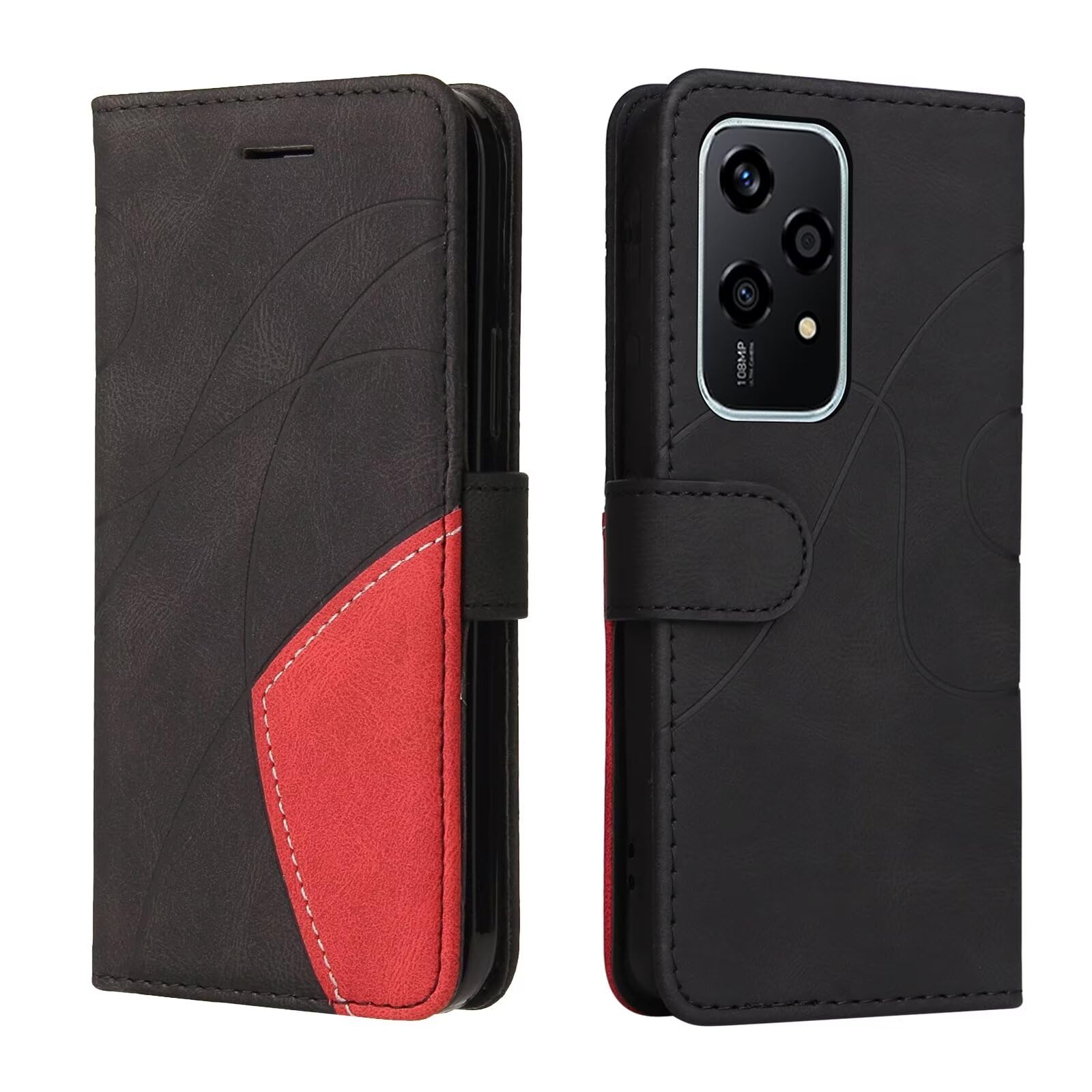 Lvnarery Honor 200 Lite 5G Case Protective Geometric Wallet Phone Case PU Leather Cover with Magnetic Closure Kickstand Bookstyle Folding Stand Silicone Bumper Card Holder Pouch Black