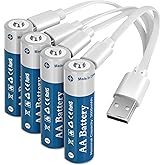 TOPUSSE 4 Pack Rechargeable Lithium AA Batteries 3600mWh with USB Charging Cable, Long-Lasting 1.5V Double A Battery for Hous