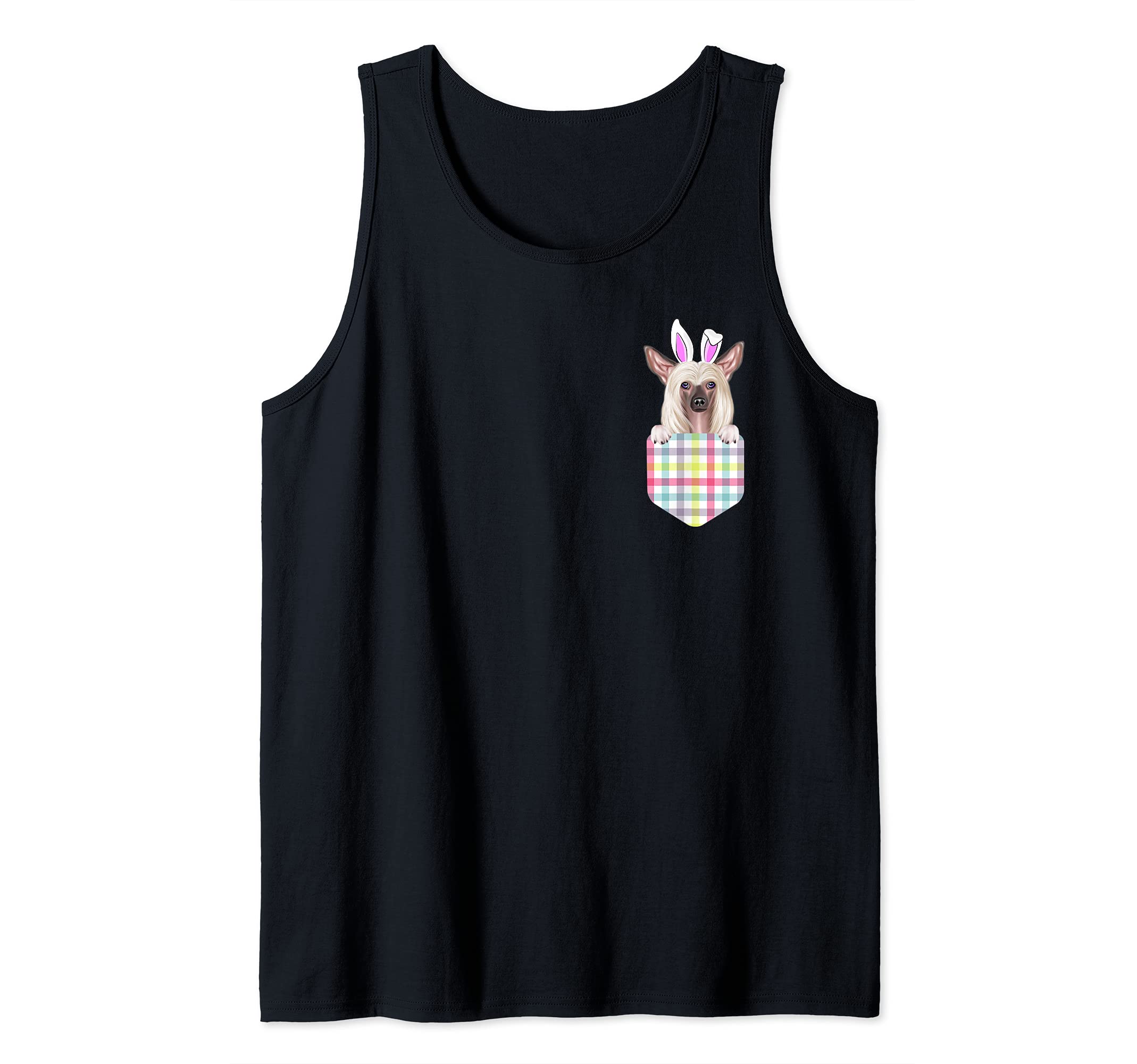 Easter Plaid Chinese Crested Bunny Dog In Pocket Tank Top