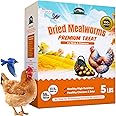 5LB Dried Mealworms for Birds Treats Bulk - Non GMO Meal Worms Dried for Chickens, Wild Birds, Turkeys, Reptile Food - High Protein Grub Worms for Chickens for Laying Hens, 100% Natural Chicken Worms