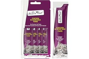 Fussie Cat Super Premium Chicken in Goat Milk Puree, lickable cat Treats, 0.5oz Pouch Pack of 4