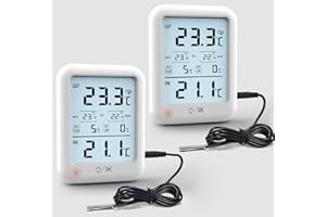 Digital Freezer Thermometer Fridge Temperature with Alarm, Backlight, Magnet, Power On/Off, Max/Min Temperature for Home, Res