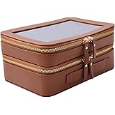 SANHECUN Clear Travel Toiletry bag Toiletry Case Carry on Travel Accessories Bag Makeup Bag Dimensions | LxWxH:9” x 6” x 4.2” (Brown, SHC-TL-2)