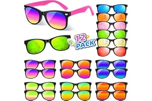HLDGRAS 12 Pack Kids Sunglasses Bulk Party Favors for Kids 4-8-12 80s Style Neon Sunglasses with UV400 Protection Goodie Bag Stuffers Pool Party Favors Decorations end of Year Student Gifts for Boys and Girls