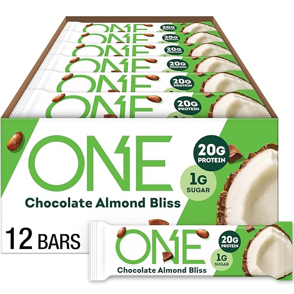 ONE PROTEIN BARS, CHOCOLATE ALMOND BLISS, GLUTEN FREE WITH 20G PROTEIN AND 1G SUGAR, PANTRY STAPLES, 2.12 OZ (12 PACK), PACKAGING MAY VARY