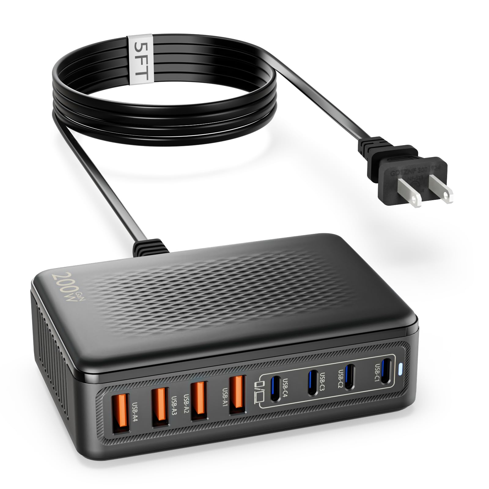 USB C Charger Block, 200W GaN 8 Port USBC Charging Station USB Hub Block Cube with PD3.0 Type C & USB A Wall Charger Power Adapter for Multiple Devices Apple iPhone 17/16/15,MacBook Pro/Air,iPad-Black