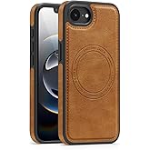 Newhalper Shockproof Case Designed for iPhone 16E 6.1 inch Premium PU Leather Magnetic Rugged Compatible with MagSafe Slim Phone Cover for iPhone 16E (Brown)