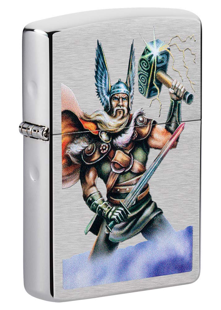 ZIPPO – Chrome Brushed - Thor Design, Color Image – gasoline Windproof lighter, refillable, in gift box