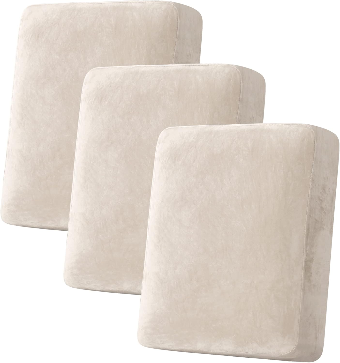 Slipcovers - H.VERSAILTEX Velvet Stretch Couch Cushion Cover Plush Cushion Slipcover for Chair Loveseat Sofa Cushion Furniture Protector Seat Cushion Sofa Cover (3 Piece Sofa Cushion Covers, Ivory)