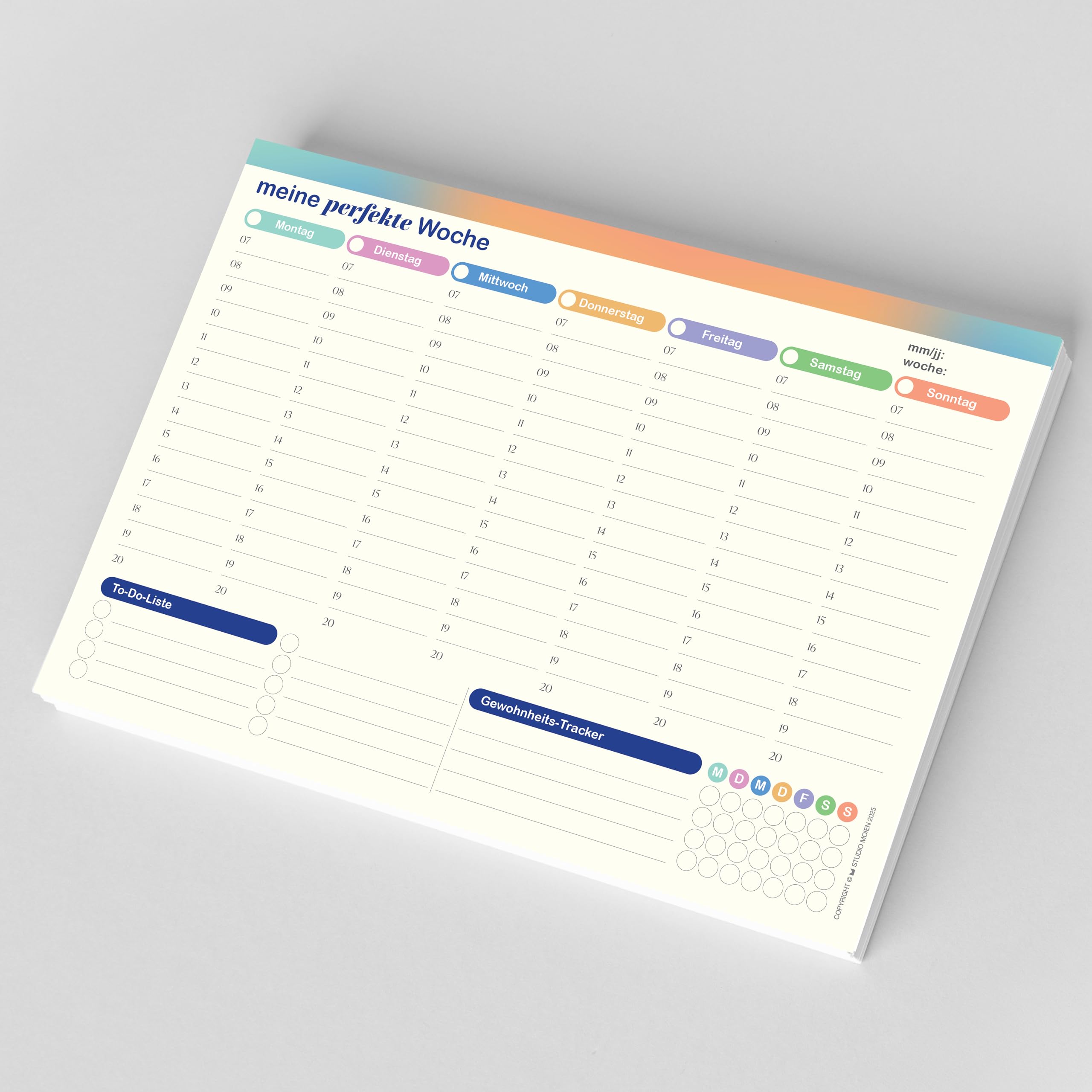 50 Sheets Weekly Planner A4 Size 29.7 x 21 cm Desk Pad Daily Planner To Do List Habit Tracker No Fixed Date for Family School Office (German)