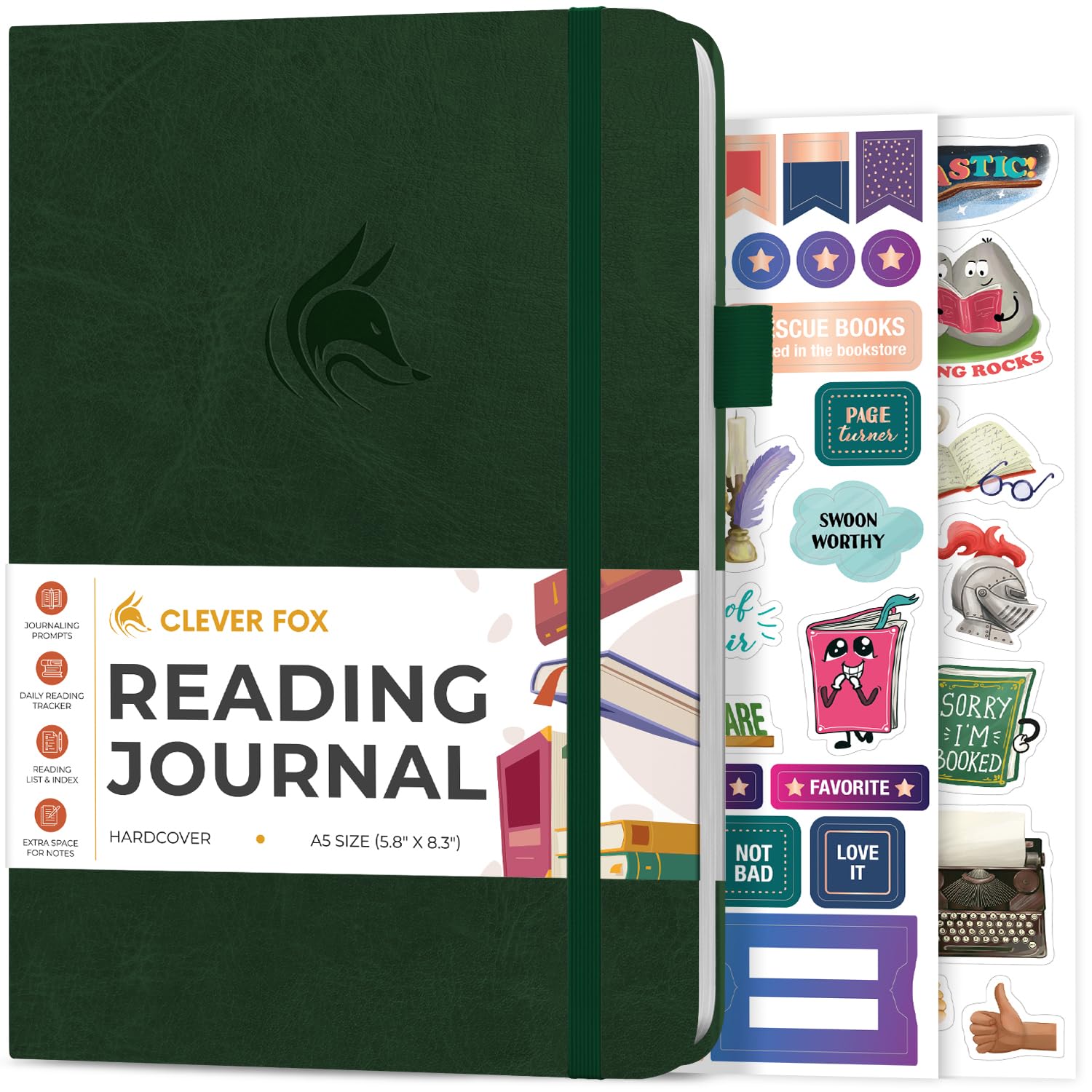 Clever Fox Reading Journal – Guided Book Review Log with Reading Tracker – Gift Book Accessories for Reading Lover – Tracking Journal for Kids & Adults – A5 Size, 14.6x21.3cm (Forest Green)