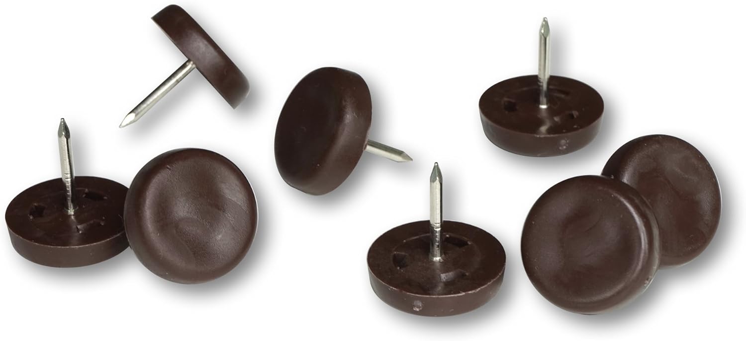 Kunststoffgleiter mit Nagel, braun, 20 mm Ø, 5 mm dick - 8 Stück