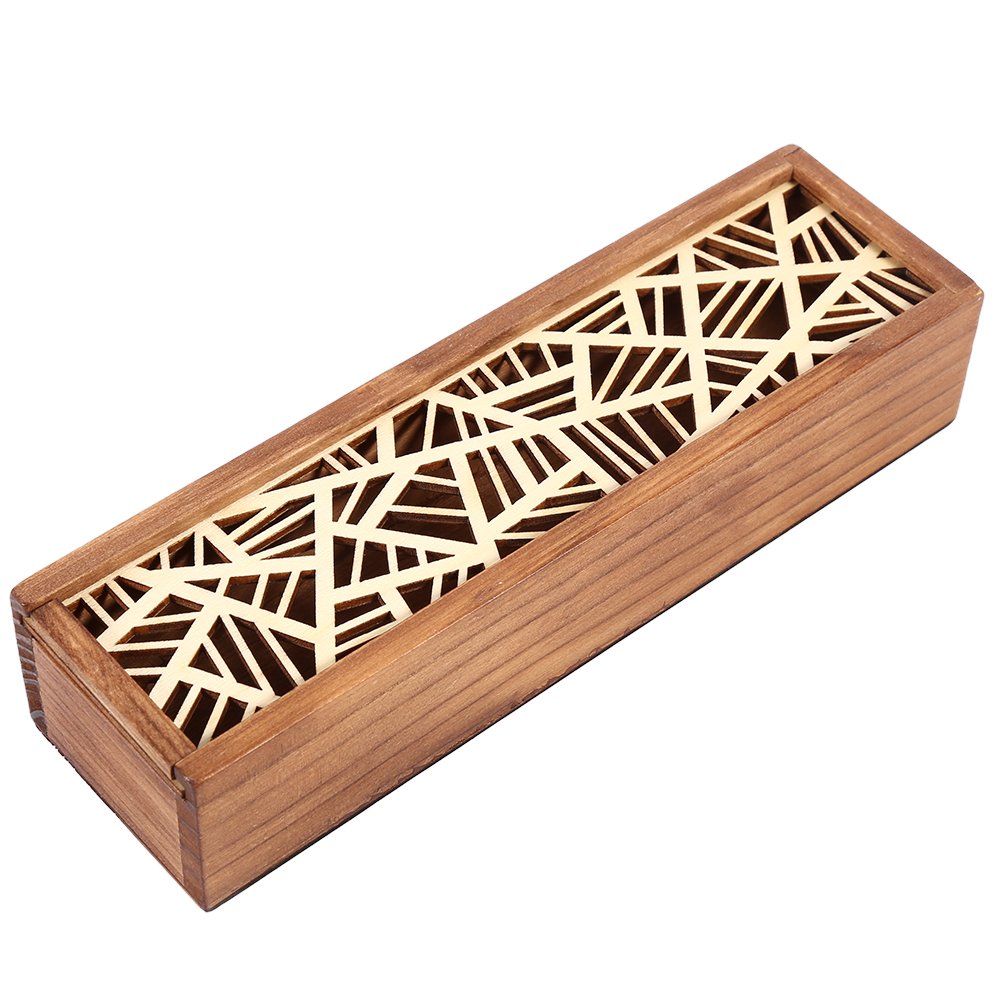 Zerodis Wooden Pencil Case Box Hollow Pen Holder Desk Organizer Student School Office Gift Box(#4)