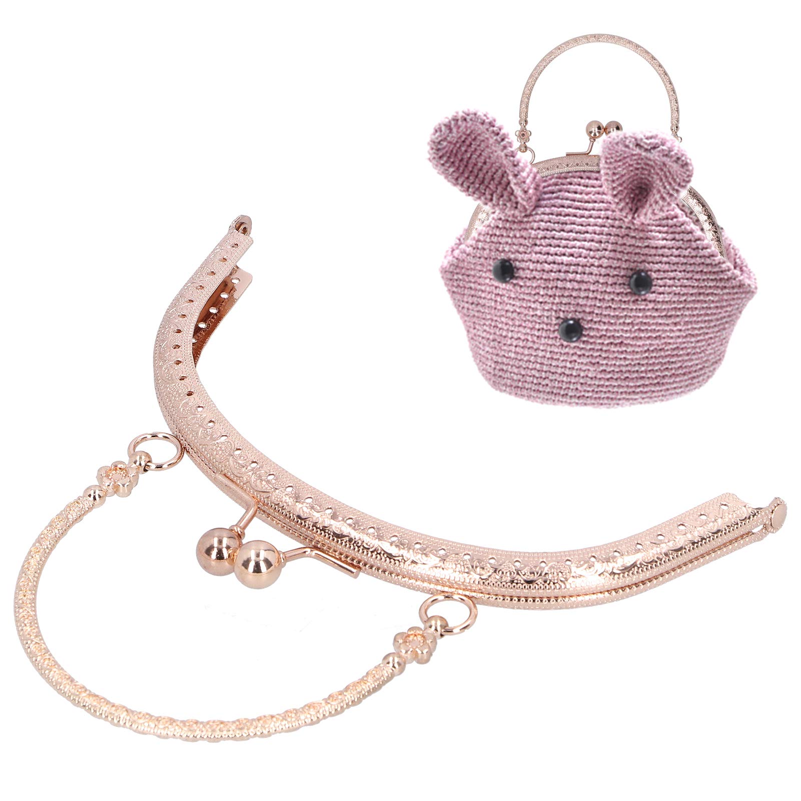 Kiss Clasp Lock Purse Frame Retro Half Round Bead Embossed Coin Bag Kiss Clasp Metal Purse Bag Frame Craft for Bag Sewing Craft Tailor Sewer(Rose Gold)