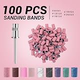 MelodySusie 100 Pcs Nail Drill Bits 240 Grit Sanding Bands Pink view 2