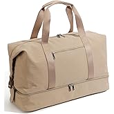 Oeihuivt Weekender Bags for Women - 21 Inch Large Travel Duffel Bag 2-Piece Set with Shoe Compartment, Heavy-Duty Canvas Leather Carry On Overnight Tote