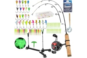 QualyQualy Ice Fishing Rod Reel Combo Complete Set Ice Fishing Gear with Backpack Seat Ice Cleats Ice Fishing Jigs Line Full Ice Fishing Kit 24" 26"