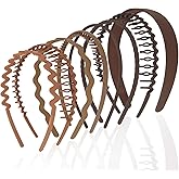 KEUKORZ 8PCS Wide and Thin Hair Accessory Zig Zag Headbands for Women Hair Accessory Set Non Slip Headbands Kitsch Wavy and Comb Hairband Plastic