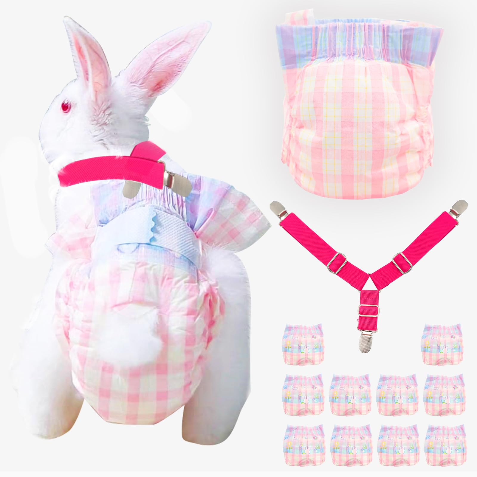 Disposable Rabbit Diapers,Small Pee Pads,with Rabbit Suspenders for Diapers Female,Squirrel Diapers,for Bunny Guinea Pig Kitten Hedgehog Sindoor and Outdoor Activities.(10PCS) (M)