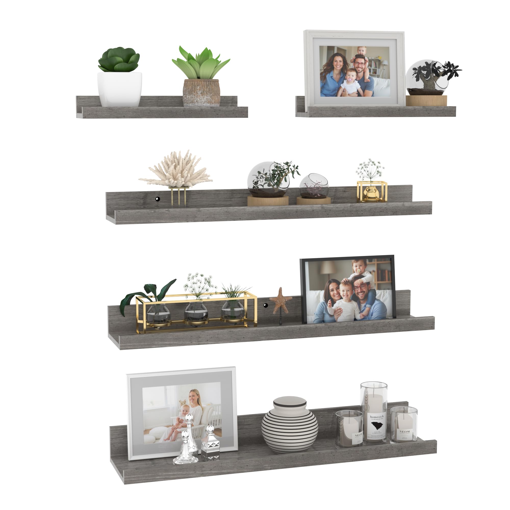View 1 of **It's used and it's unknown if it's missing parts and it's not known if it works 100%*** 24 Inch Wall Mounted Floating Shelves Set of 5, Grey Wood Wall Shelves for Bathroom, Bedroom, Kitchen, Living Room Storage and Decoration, Gray Wooden Picture Ledge