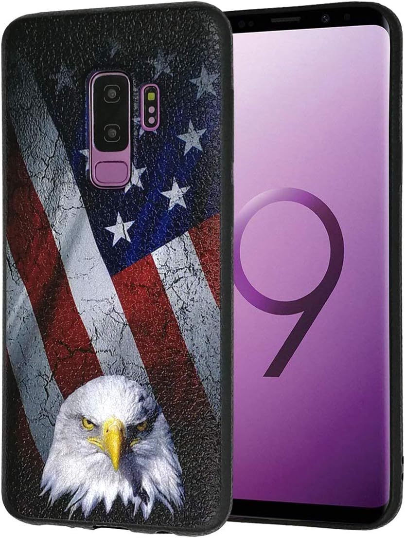 Galaxy S9+ Plus Case,Bald Eagle American Flag Slim Anti-Scratch Shockproof Leather Grain Soft TPU Back Protective Cover Case for Samsung Galaxy S9+ Plus 2018
