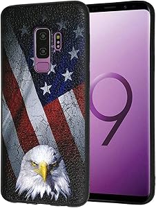 Galaxy S9+ Plus Case,Bald Eagle American Flag Slim Anti-Scratch Shockproof Leather Grain Soft TPU Back Protective Cover Case for Samsung Galaxy S9+ Plus 2018