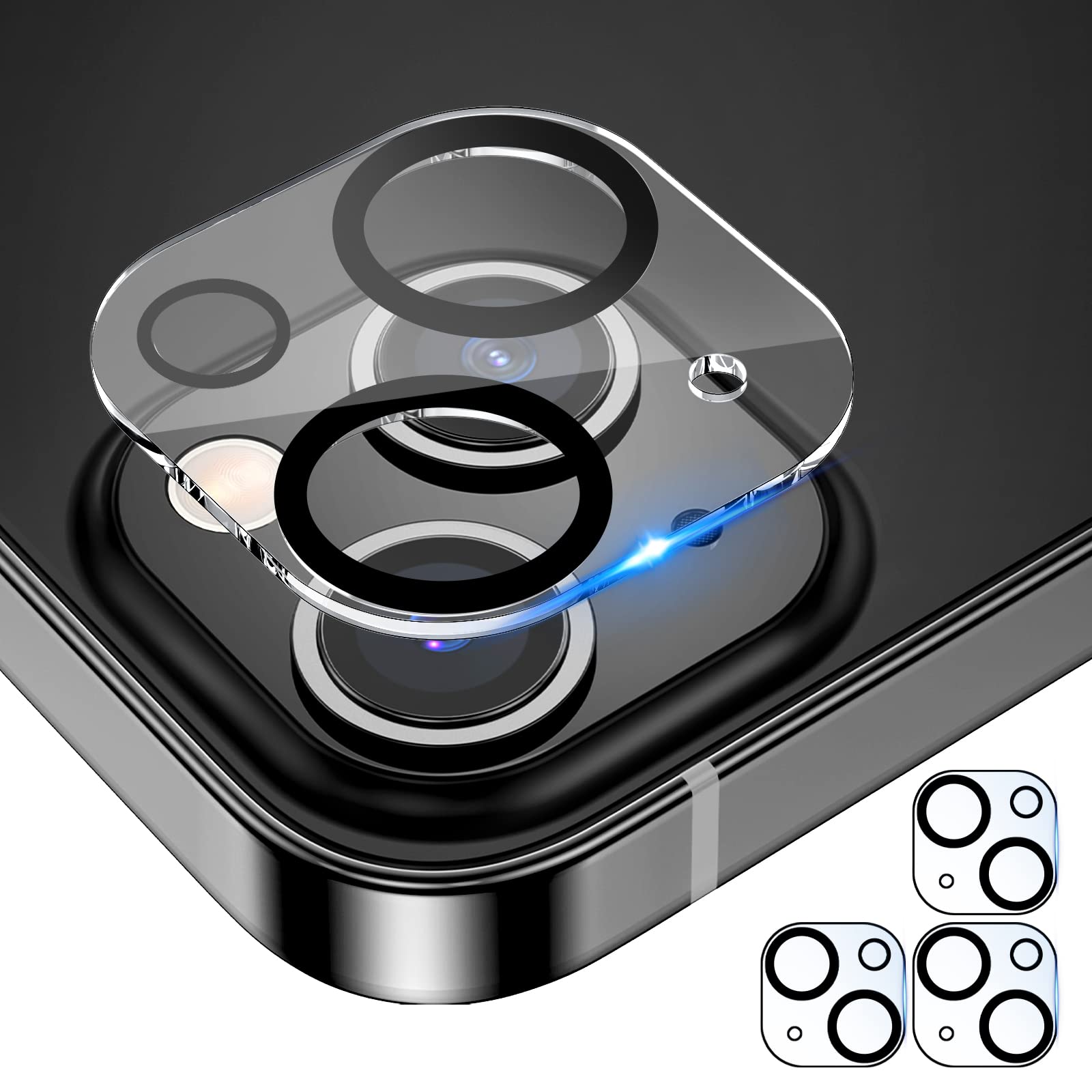 3 Pack wlooo iPhone 14/iPhone 14 Plus Camera Lens Protector, Ultra Thin Tempered Glass Film Screen Protector Bulletproof Scratchproof Camera Lens Protectors Full Coverage Perfect Protective