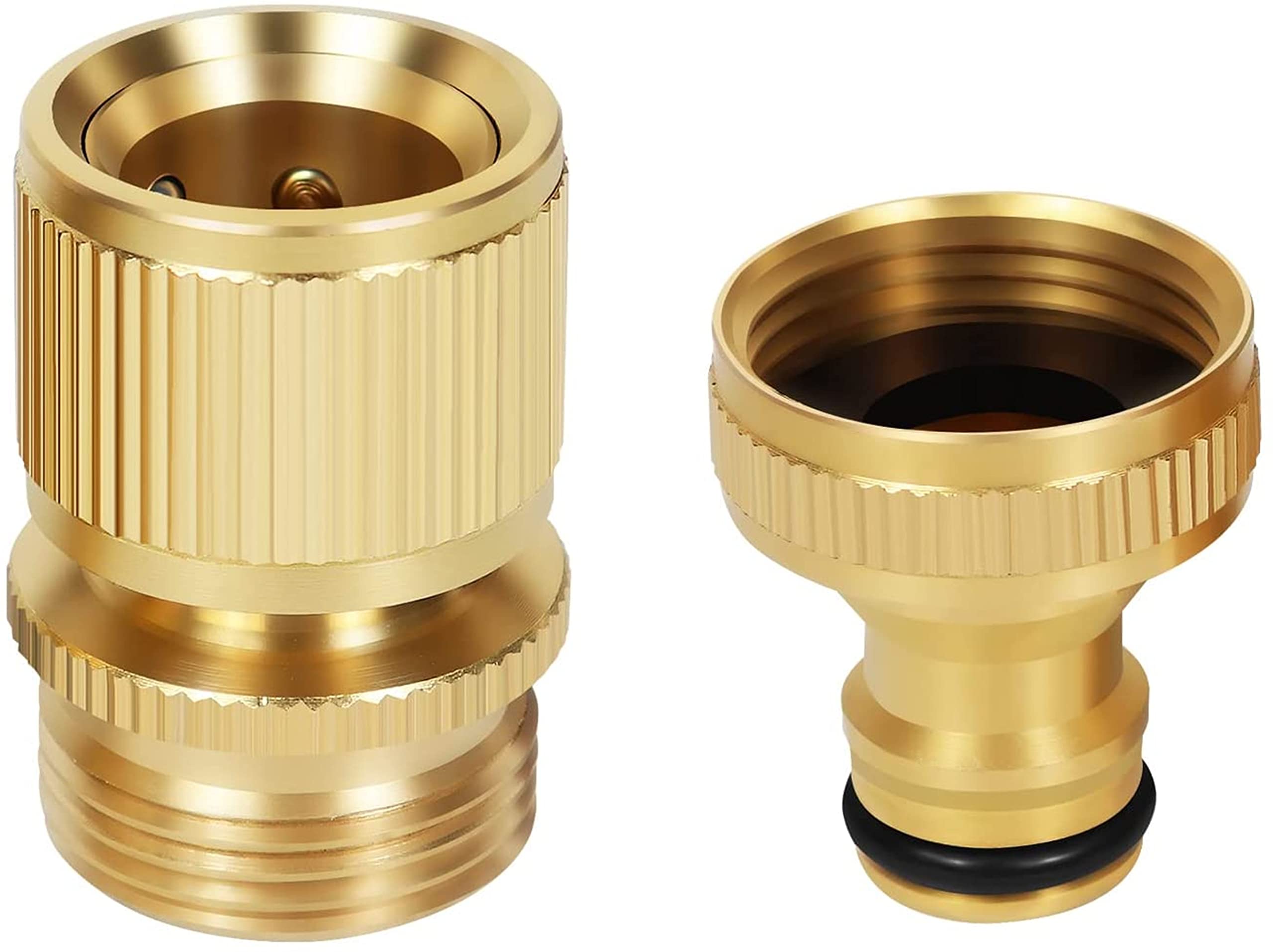 Garden Hose Quick Connect, Solid Brass Connectors 3/4 Inch Water Fitting for Garden, Water Hose Fitting, 3/4 Inches Brass Male and Female Set (Kit 2)