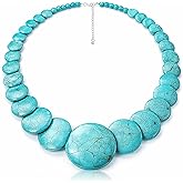 Sheplus Christmas Gifts for Wife - 925 Sterling Silver Genuine Turquoise Chunky Collar Necklace Handmade Authentic Real Western Choker Jewelry