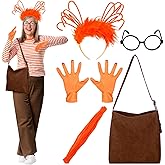 ShinyMatch 5 Set Halloween Inside Costume Accessories Orange Emotion Halloween Costumes Orange Wig Headband Twisting Rod Brown Shoulder Bag Gloves and Black Eyeglass Frame for Cosplay Dress up