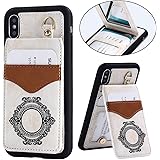 Dassions case for iPhone X XS Stand Feature Premium Flip Leather Make up Mirror Wallet Protective Case Cover With Card Slots for iPhone X XS 5.8" (White)