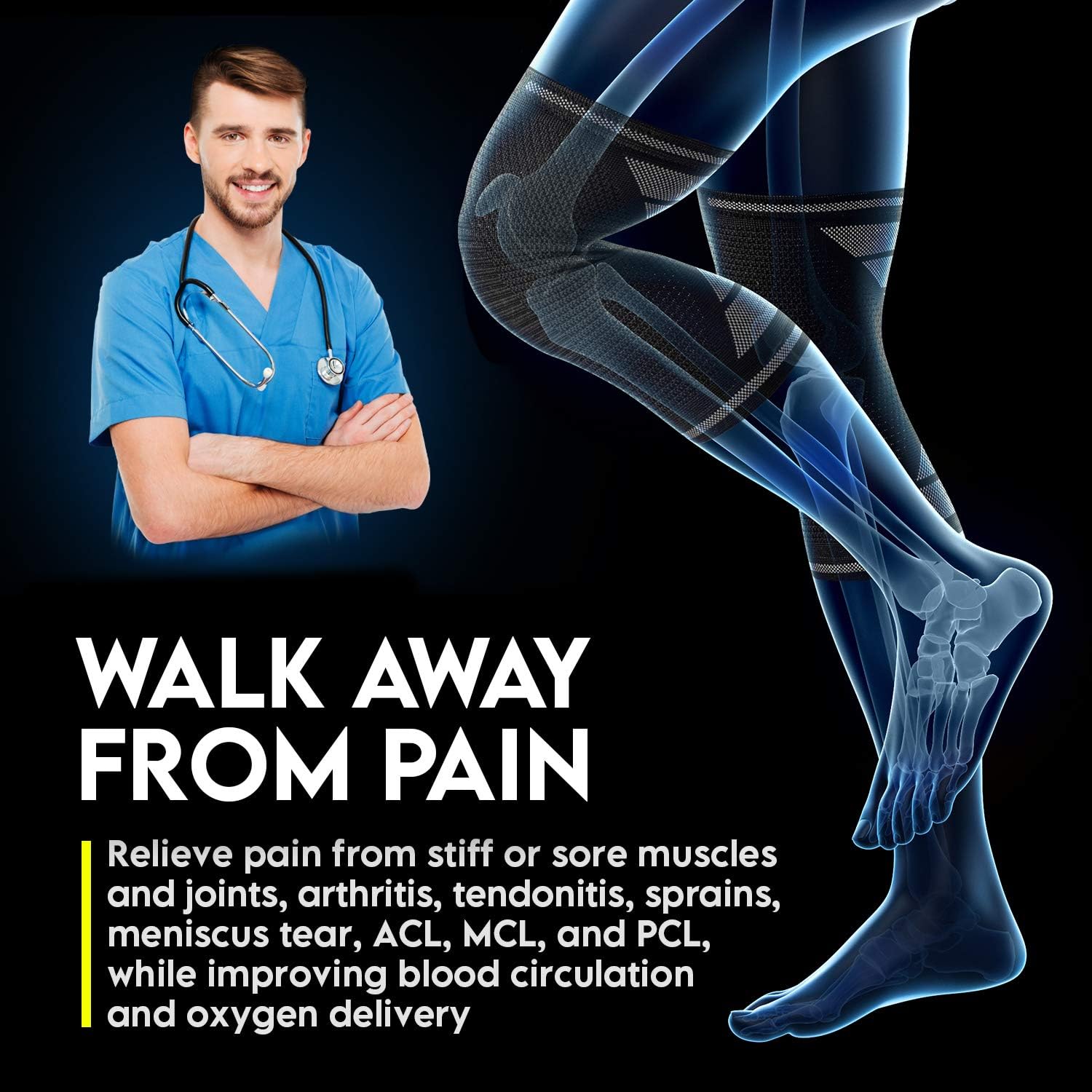 Langov Compression Knee Sleeves for Knee Pain for Women & Men (Pair), Knee braces, Stabilizer Wraps For Weightlifting ,Running, Working Out, Knee Support Relieves Pain from MCL, ACL, Arthritis: Health & Personal Care