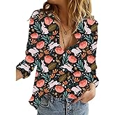 Hawaiian Button Down Shirts for Women Halloween Thankgiving Christmas Valentines St Patricks Long Sleeve Tops Blouse