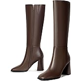 vivianly Knee High Boots Women Leather Square Toe Chunky Block Heel Tall Boots with Side Zipper Comfortable Fashion Long Dress Boots