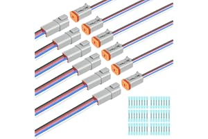 DEUTUSACC 6 Kit Deutsch DT 4 pin Grey Male Female Wiring Harness Deutsch Pigtail 4 Wire Way Waterproof Automotive Electrical Connector 16 AWG with 48 Heat Shrink Tubing