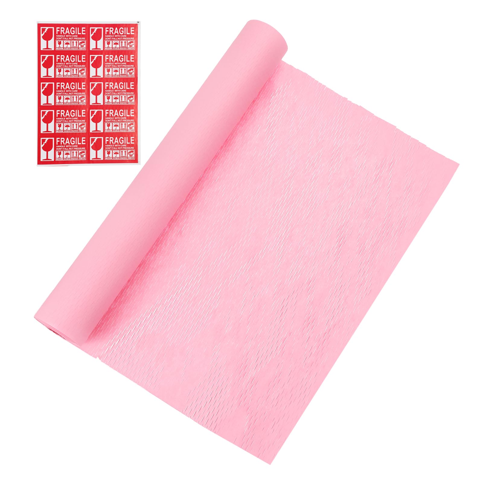 PATIKIL 20" x 82' Honeycombs Packing Paper, Packing Paper Wrap Sheets Roll with Fragile Stickers for Moving Packaging Shipping Supplies Protective, Pink