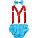 AWAYTR Baby Boys Cake Smash Outfit - First Birthday Party Suspenders Bow Tie Bloomers Set