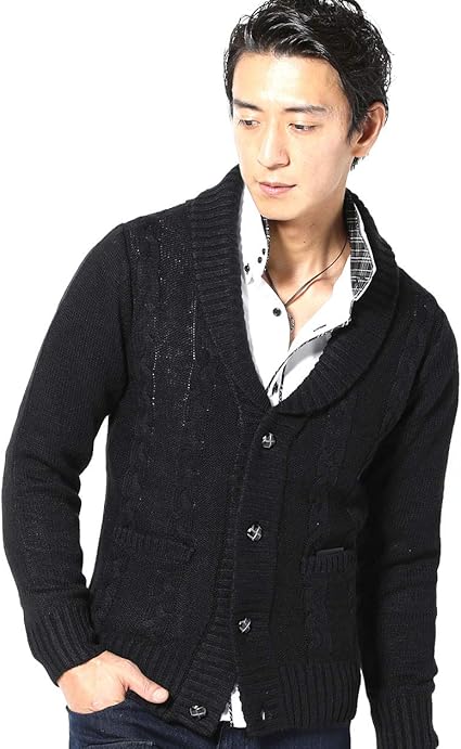 Amazon Menz Style メンズスタイル ケーブル編み長袖ショールカラーカーディガン カーディガン 通販