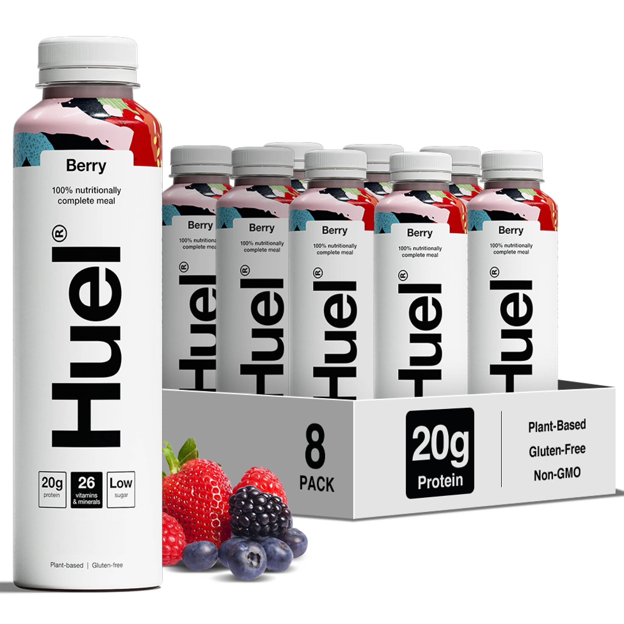 Huel Ready-to-drink Meal, Berry Protein Drink, 8 x 500ml Bottles, Protein Shakes, Pre-Portioned Meal, 20g of Protein per Bottle, Rich in Essential Vitamins, Minerals and Fibre Meal Replacement Shake