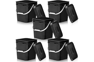 Mumufy 5 Pcs 3.5 Gallon Square Food Grade Bucket with Lid Square Bucket Pail with Plastic Handles for Storing Dry Food, Charcoal, Camping, Fishing (Black)